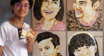 Mosaic artwork of Dingdong Dantes and Marian Rivera’s family made from instant coffee package